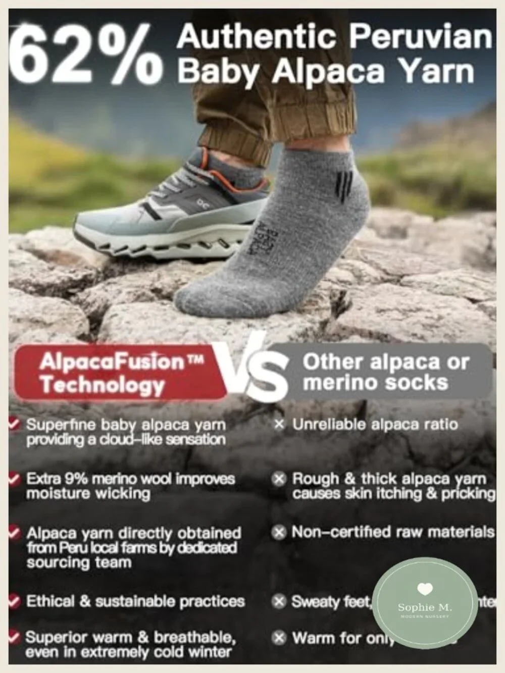 Alpaca Wool Ankle Socks Lightweight Breathable Athletic Hiking Running